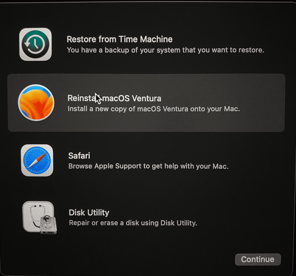 reinstall macos from recovery mode in macos