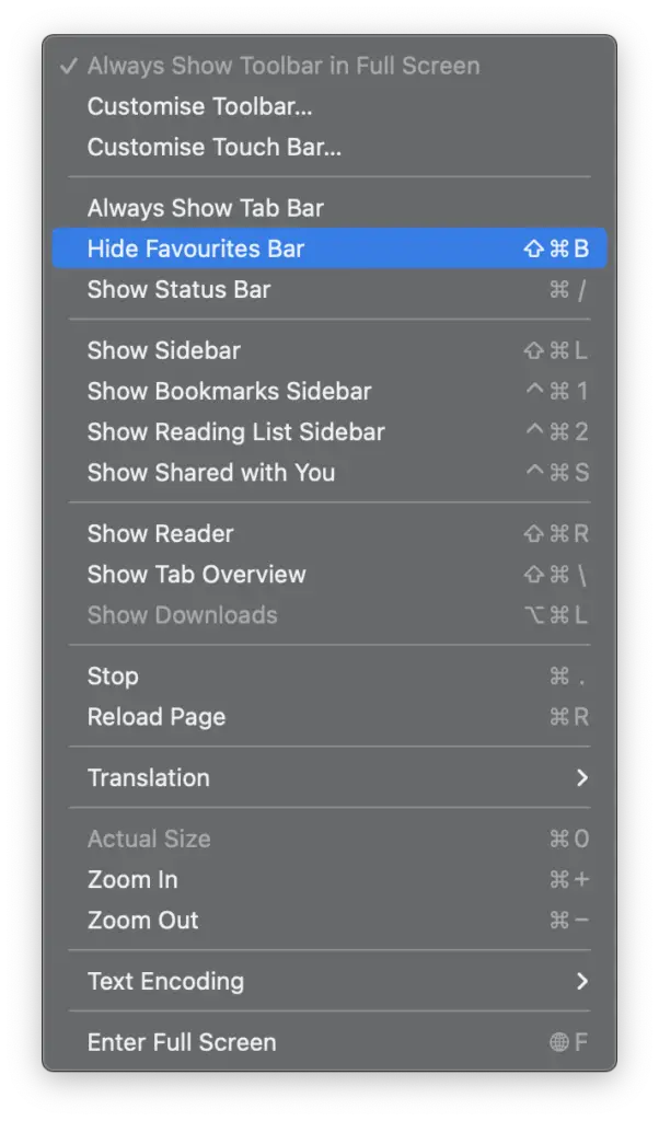 How to show the Favorites bar in Safari on a Mac?