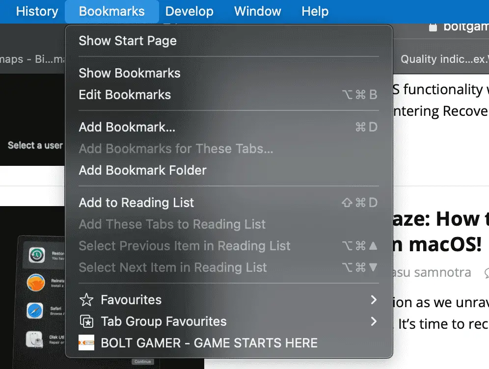 Remove Bookmarks / Favorites in Safari on Mac