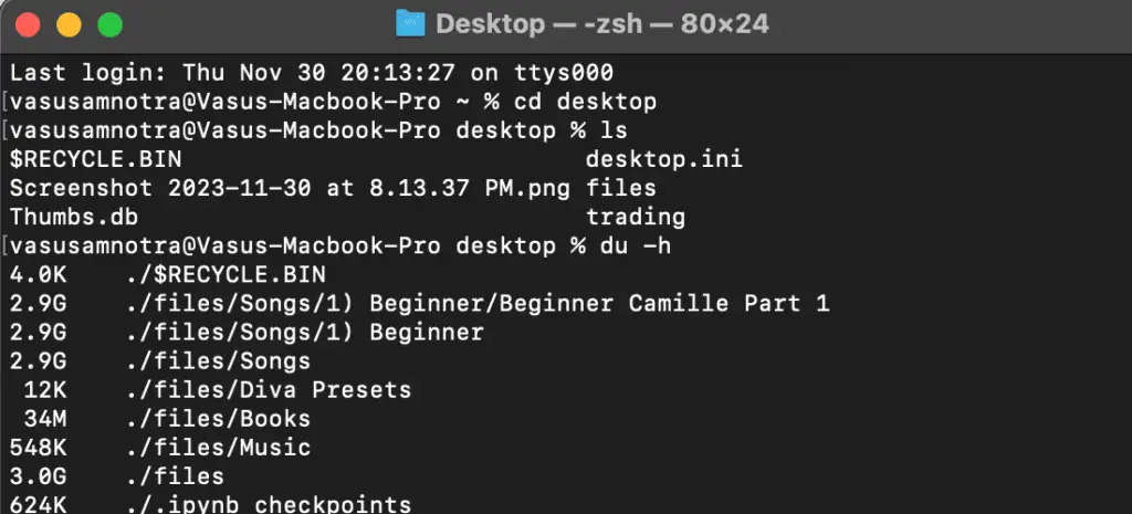 see Folder Size on Mac terminal